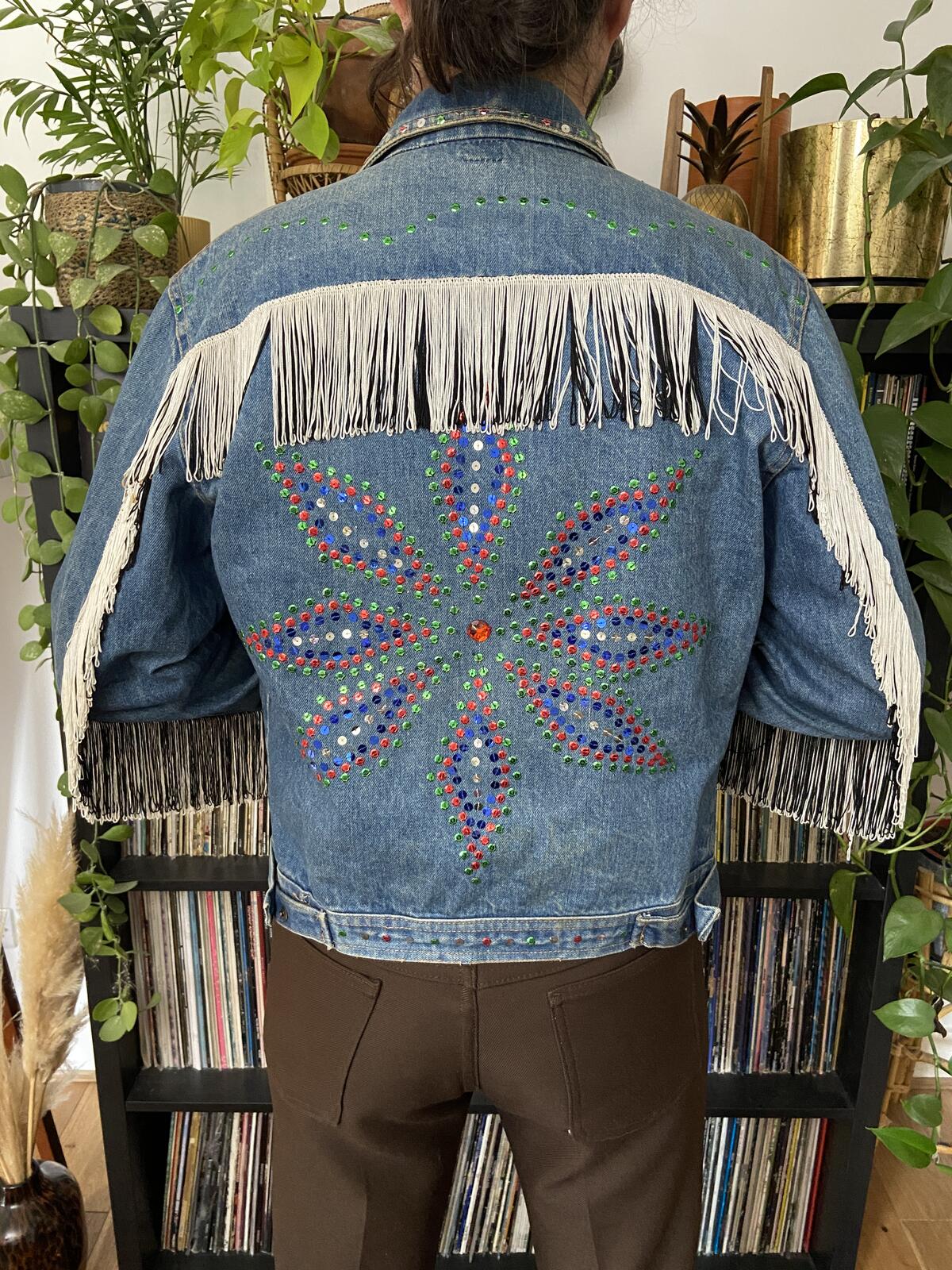 Vintage 1970s Customised Sequinned & Fringed Denim Jacket