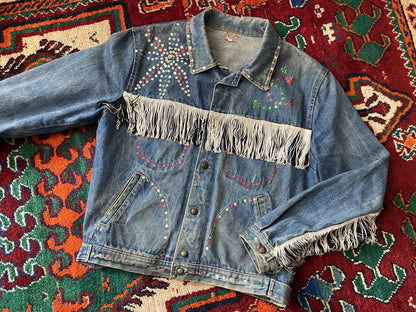 Vintage 1970s Customised Sequinned & Fringed Denim Jacket