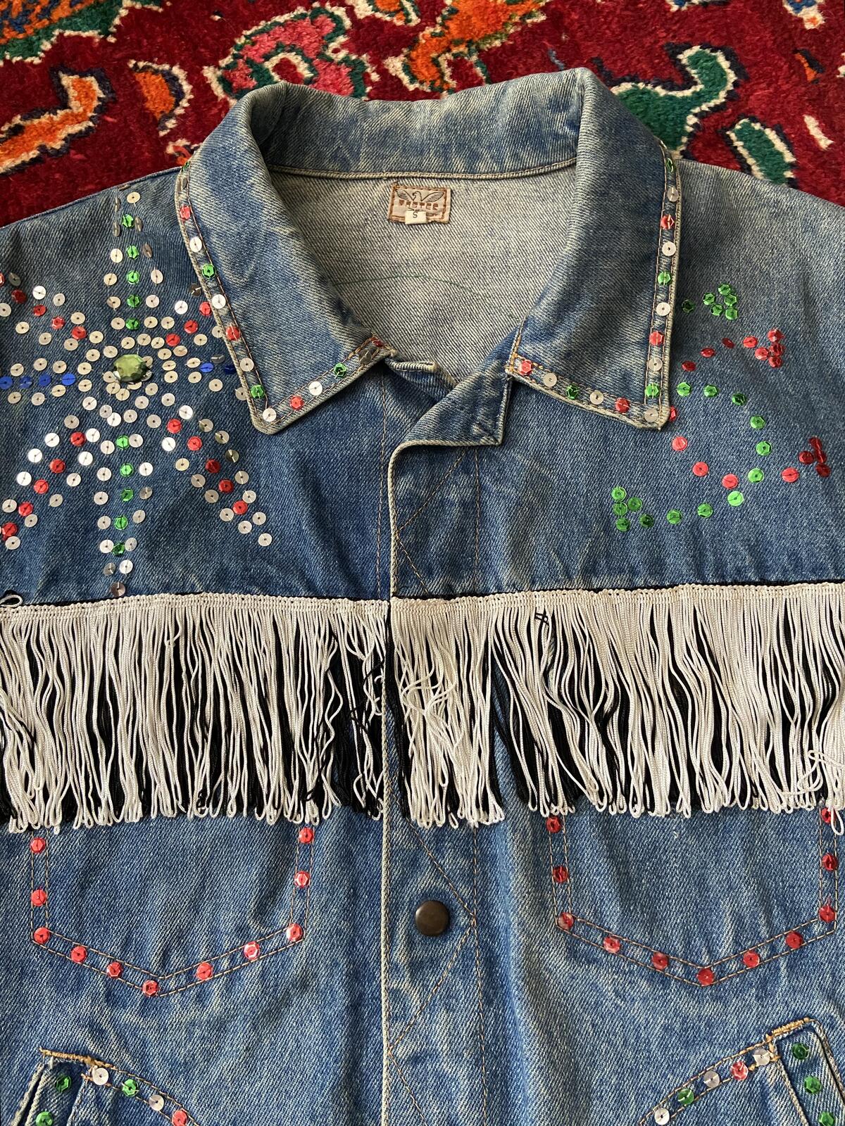 Vintage 1970s Customised Sequinned & Fringed Denim Jacket