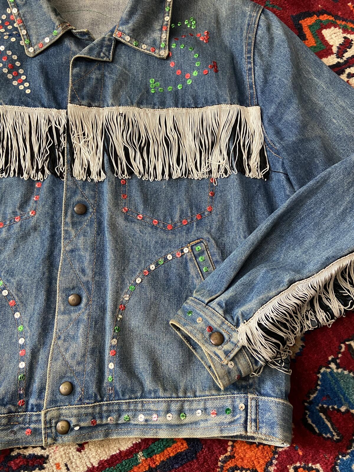 Vintage 1970s Customised Sequinned & Fringed Denim Jacket
