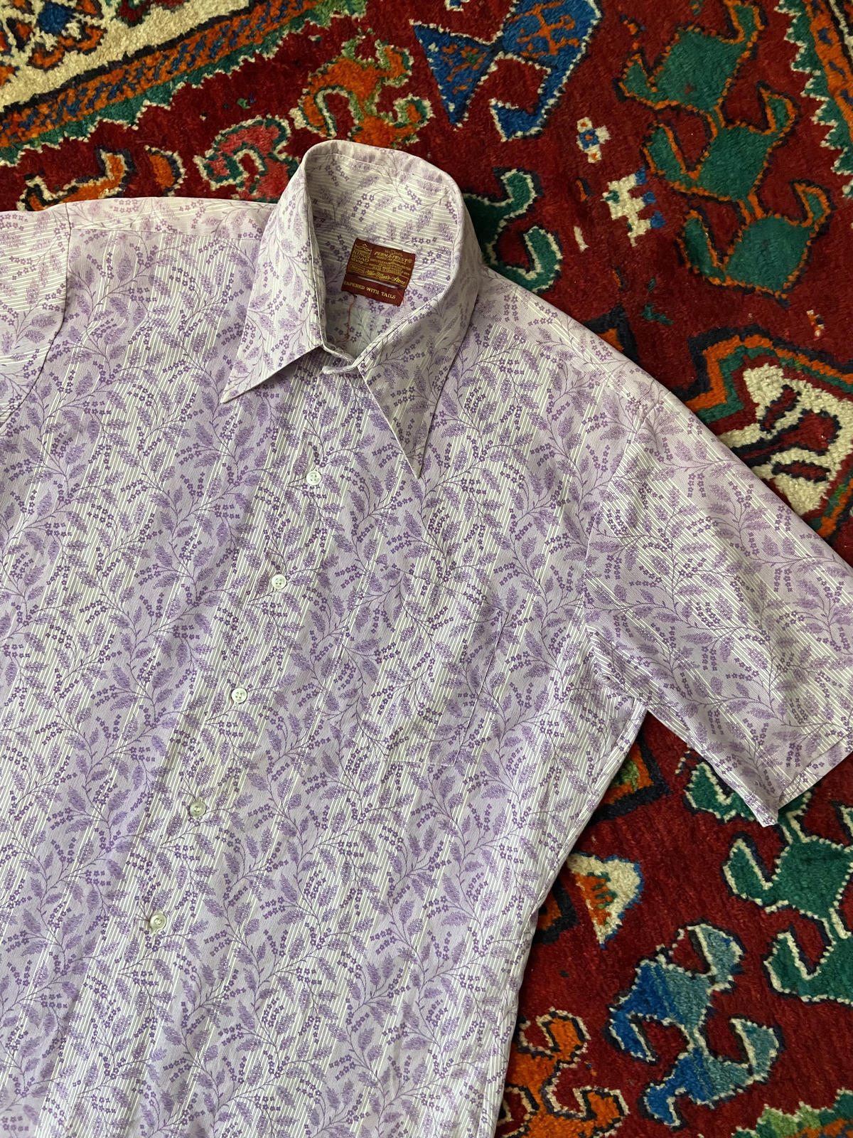 Vintage 1970s Kings Road By Sears Lilac Dagger Collar Shirt