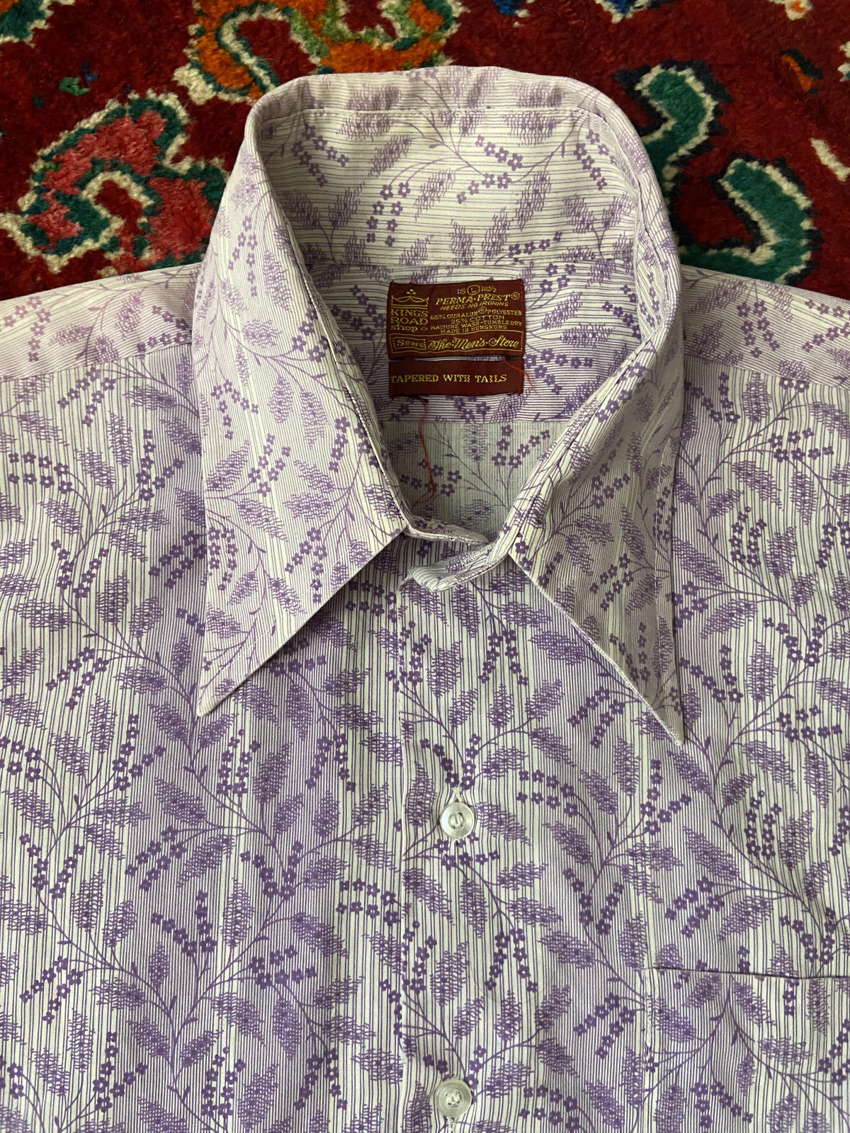 Vintage 1970s Kings Road By Sears Lilac Dagger Collar Shirt