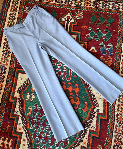 Vintage 1970s Pale Blue Flared Trousers W32 / L31