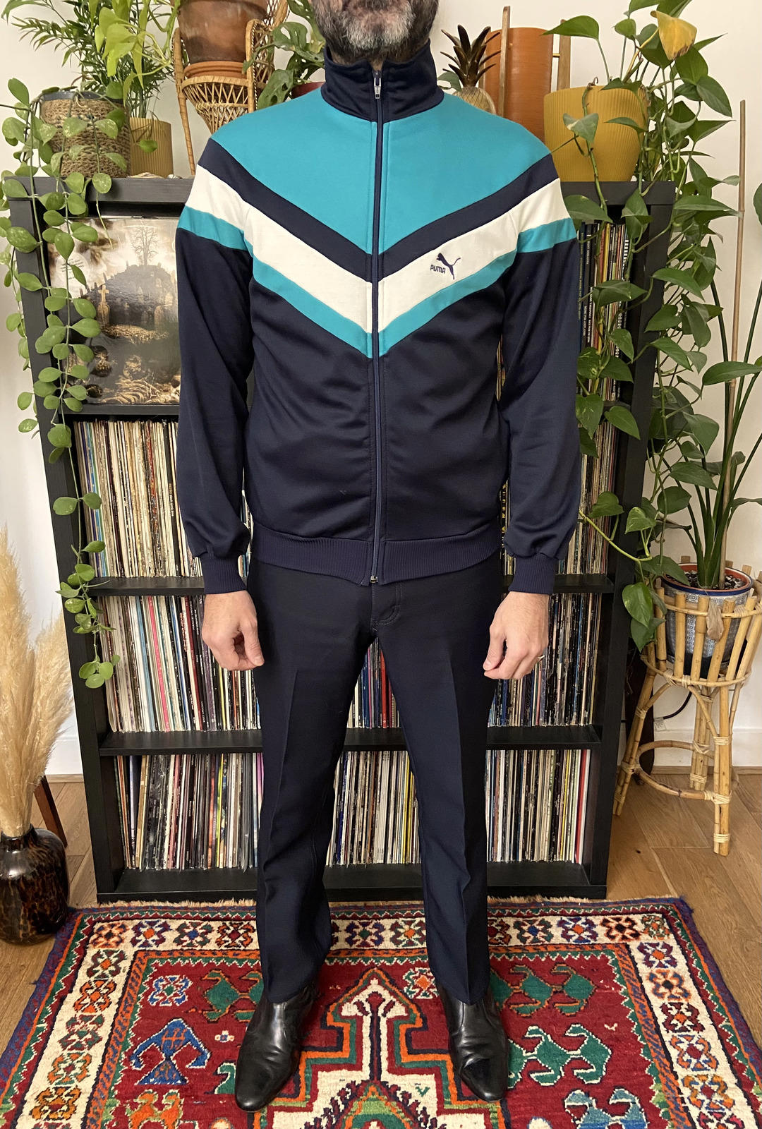 Vintage 1980s Green & Navy Puma Track Top