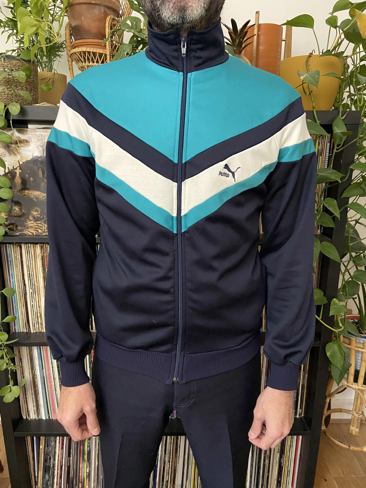 Vintage 1980s Green & Navy Puma Track Top