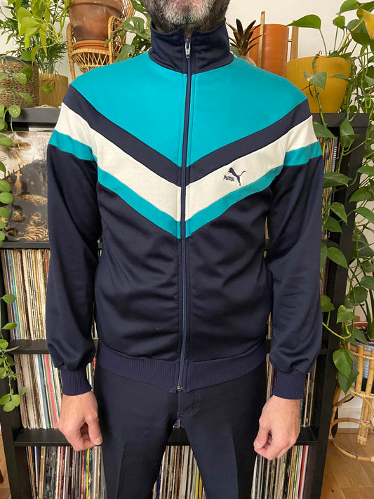 Vintage 1980s Green & Navy Puma Track Top