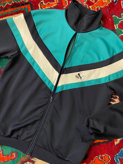 Vintage 1980s Green & Navy Puma Track Top