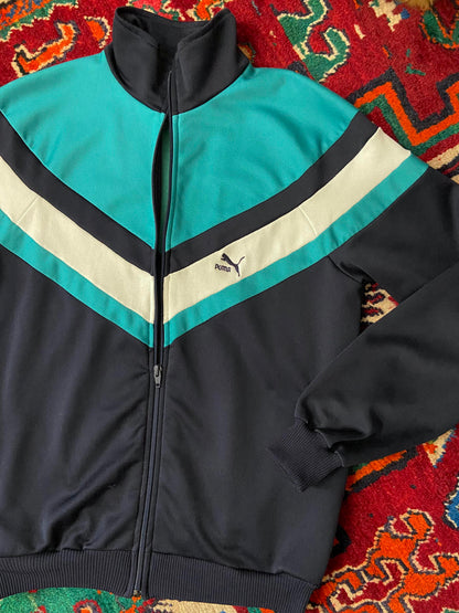Vintage 1980s Green & Navy Puma Track Top