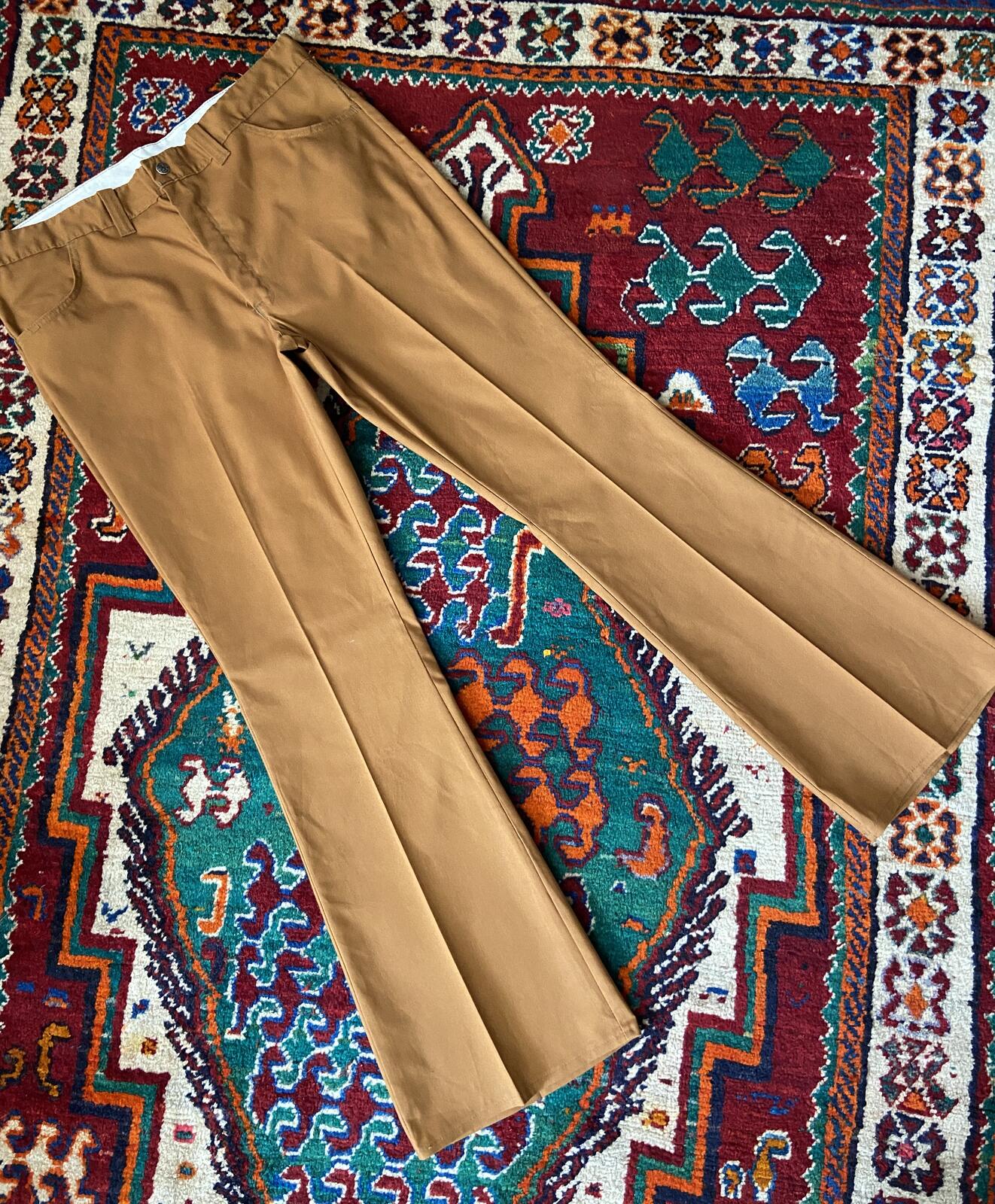 Vintage 1970s Tan Flared Trousers W36 / L33