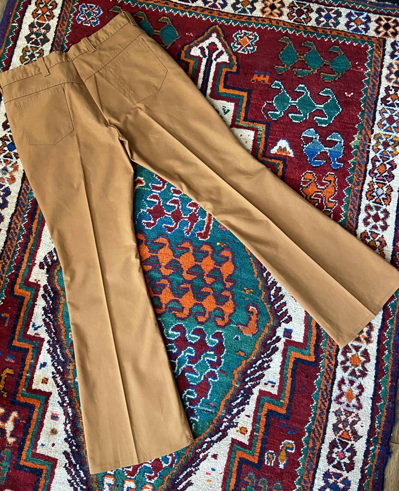 Vintage 1970s Tan Flared Trousers W36 / L33