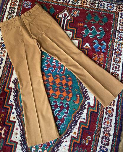 Vintage 1970s Tan Flared Trousers W36 / L33