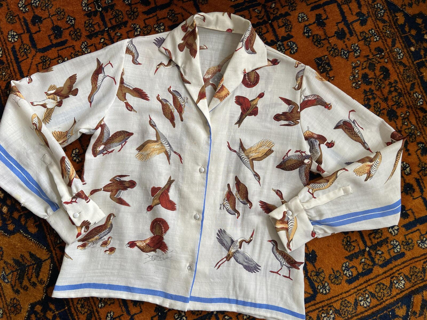 Vintage Cream Pheasant Print Shirt