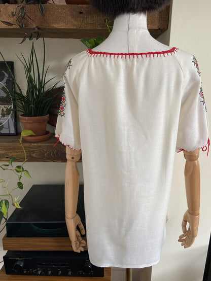 Vintage 1970s Red Embroidered Folk Top