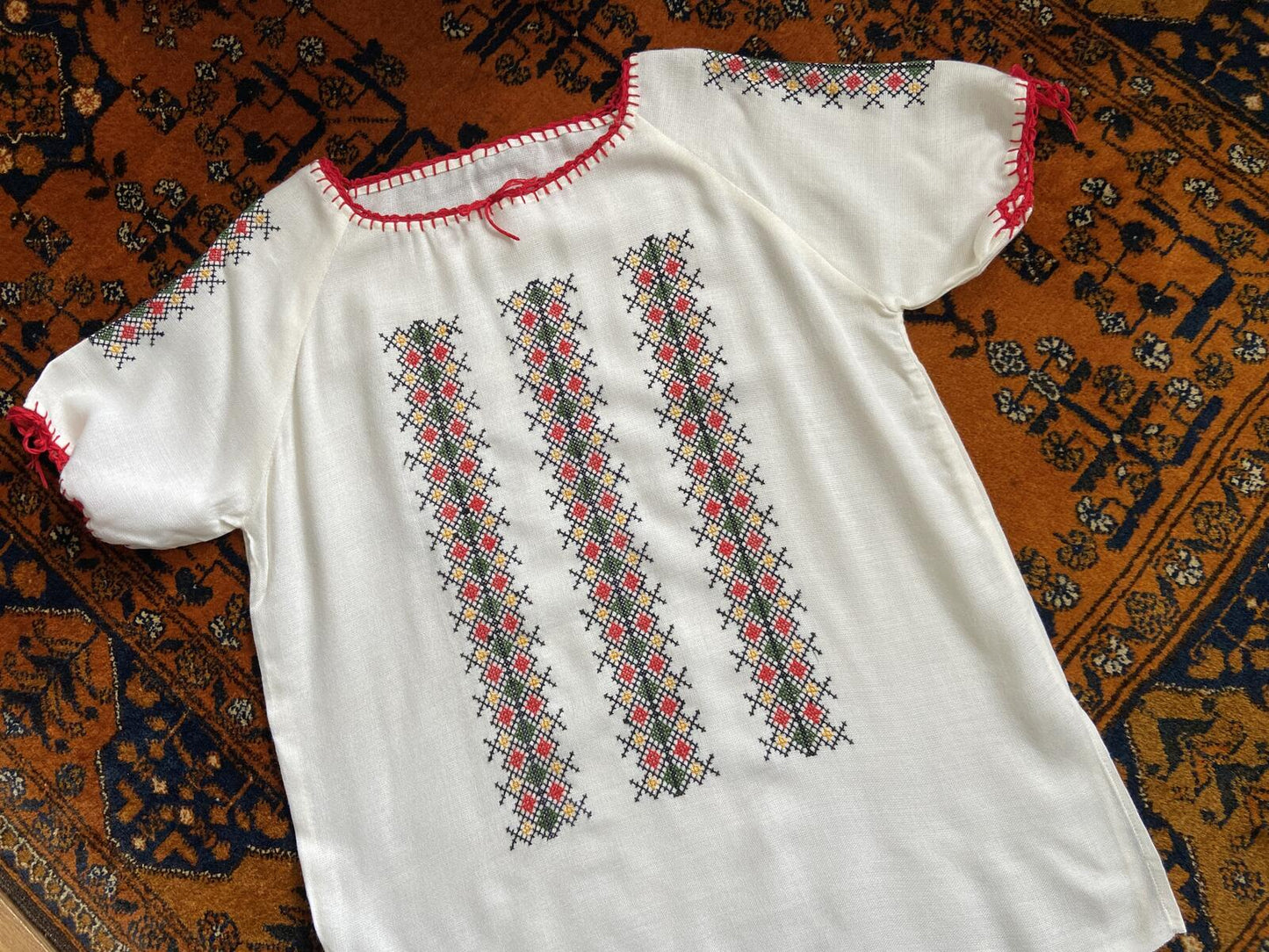 Vintage 1970s Red Embroidered Folk Top