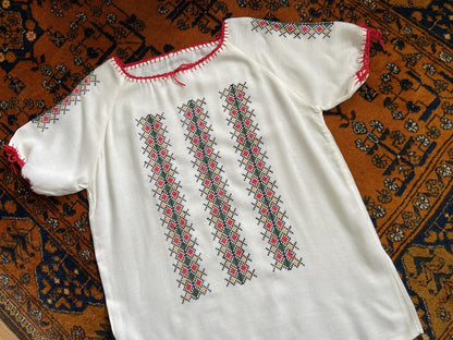 Vintage 1970s Red Embroidered Folk Top