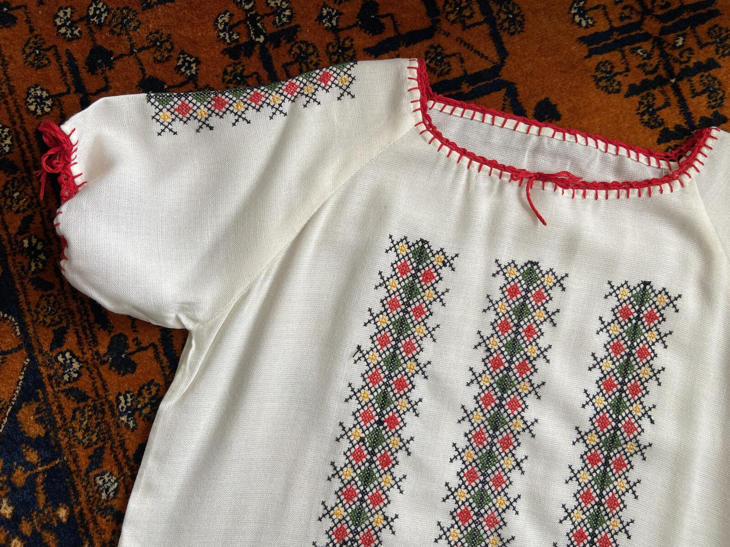 Vintage 1970s Red Embroidered Folk Top