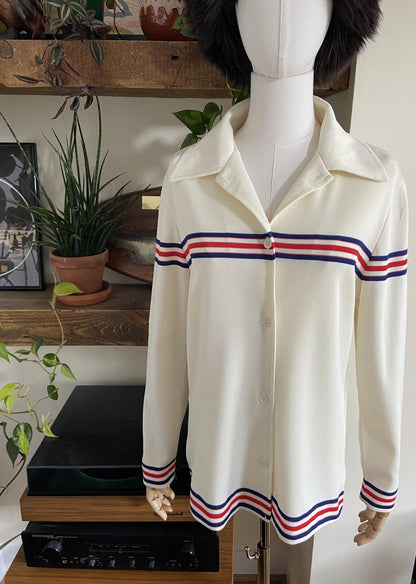 Vintage 1970s Cream Striped Dagger Collar Shirt