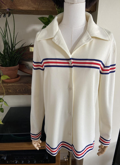Vintage 1970s Cream Striped Dagger Collar Shirt