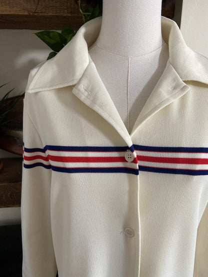 Vintage 1970s Cream Striped Dagger Collar Shirt