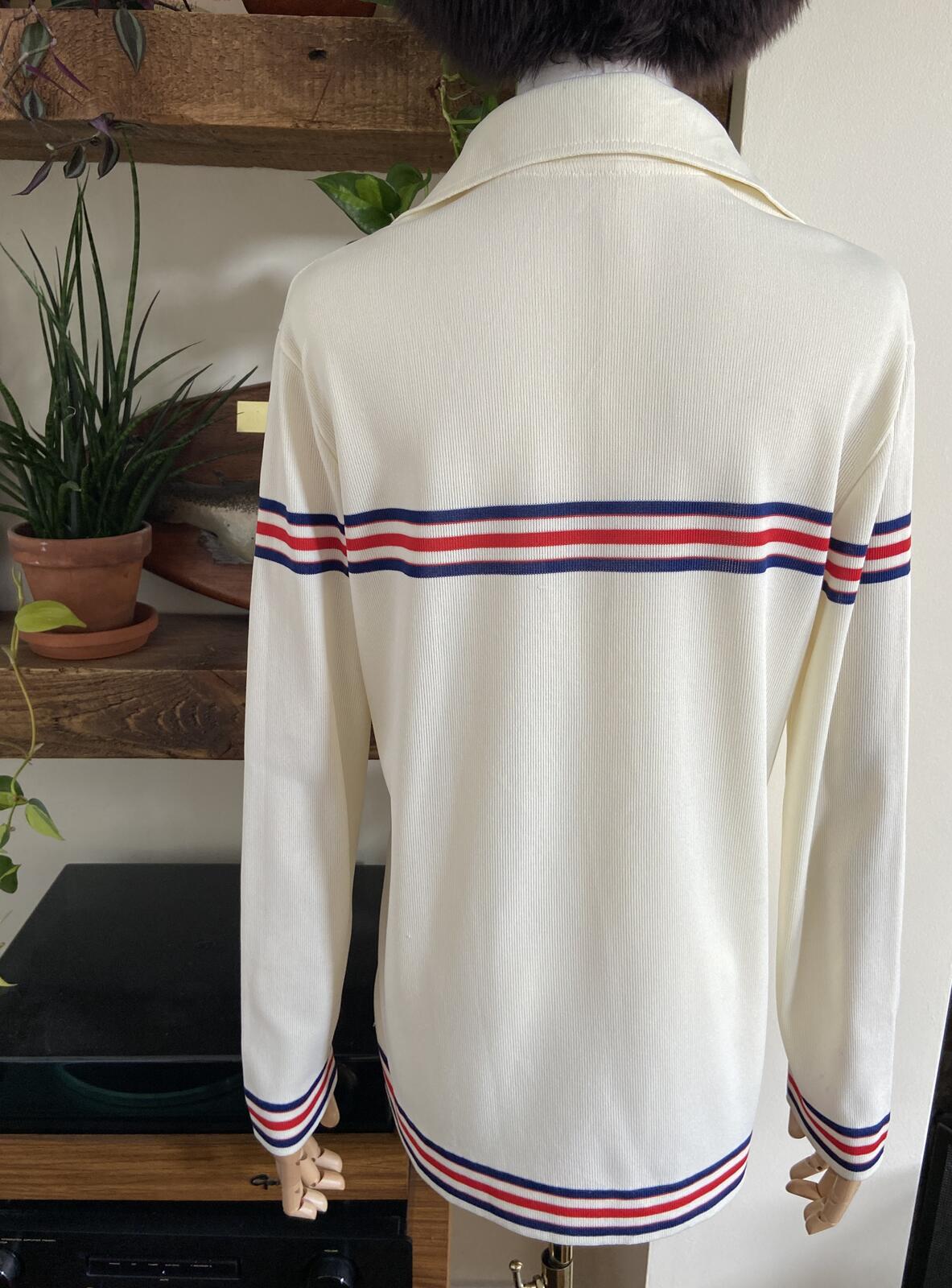 Vintage 1970s Cream Striped Dagger Collar Shirt