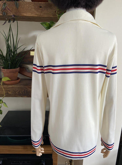 Vintage 1970s Cream Striped Dagger Collar Shirt