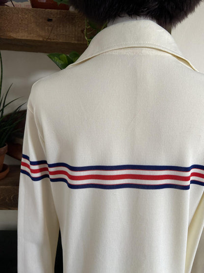 Vintage 1970s Cream Striped Dagger Collar Shirt
