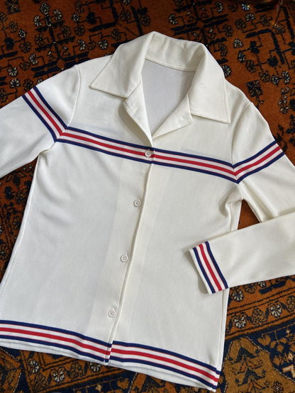 Vintage 1970s Cream Striped Dagger Collar Shirt