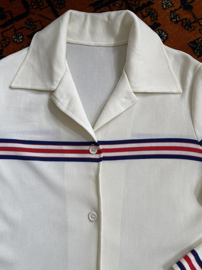 Vintage 1970s Cream Striped Dagger Collar Shirt