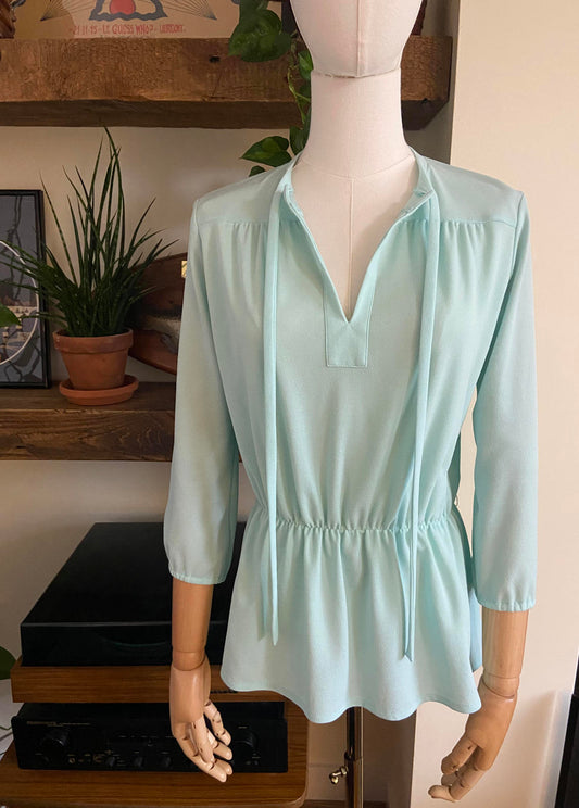 Vintage 1970s Mint Green Peasant Blouse