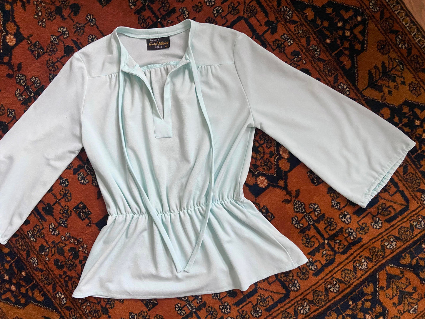 Vintage 1970s Mint Green Peasant Blouse