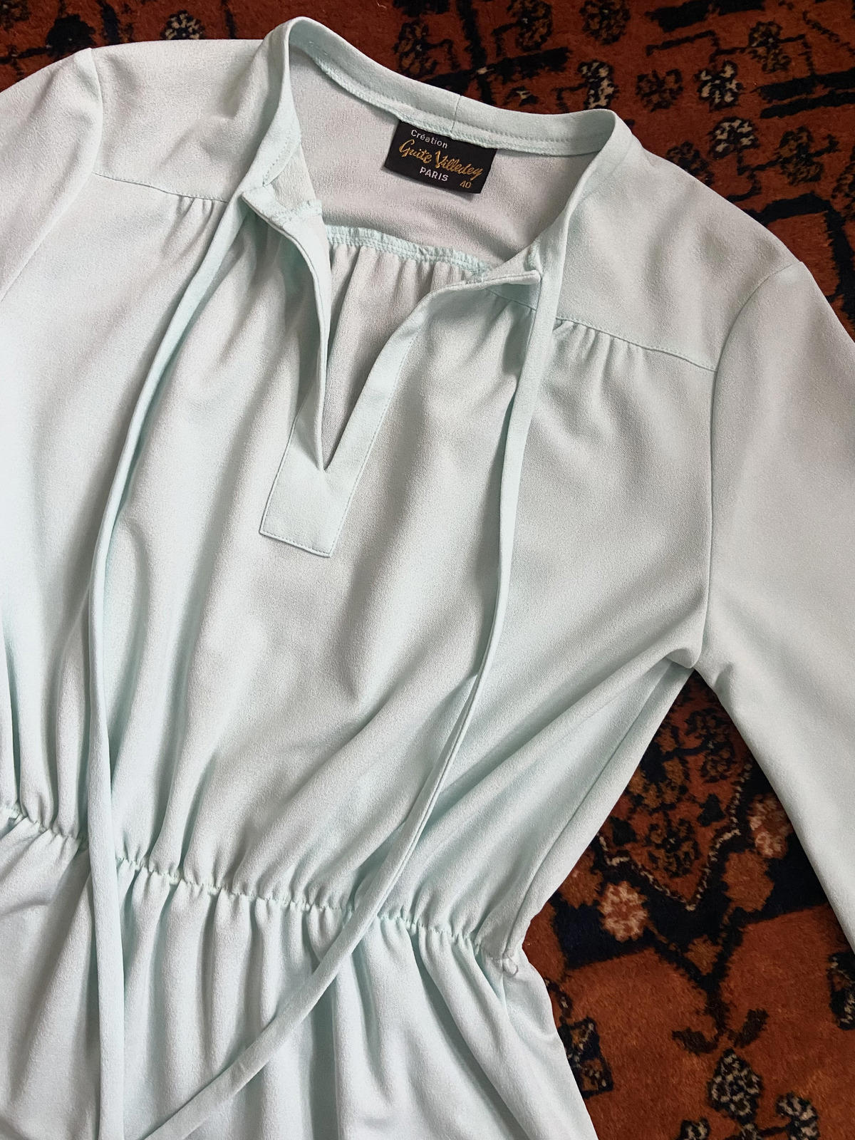 Vintage 1970s Mint Green Peasant Blouse