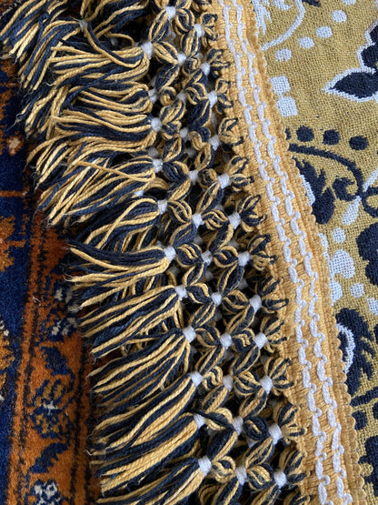 Vintage 1960s Cream Mustard Reversible Tapestry Poncho