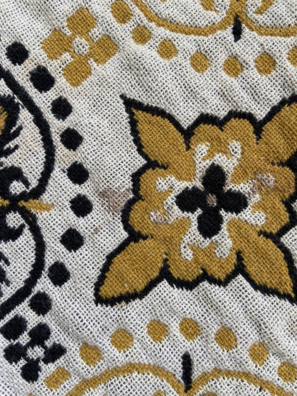 Vintage 1960s Cream Mustard Reversible Tapestry Poncho