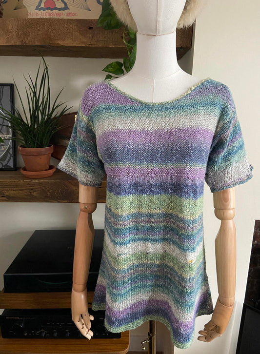Vintage 1980s Green Purple Knit Top