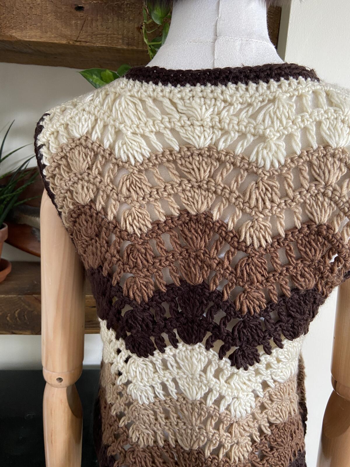 Vintage 1970s Brown & Cream Pom Pom Waistcoat