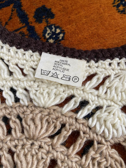Vintage 1970s Brown & Cream Pom Pom Waistcoat