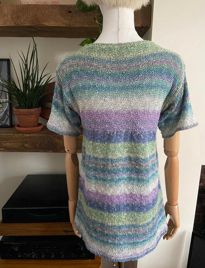 Vintage 1980s Green Purple Knit Top