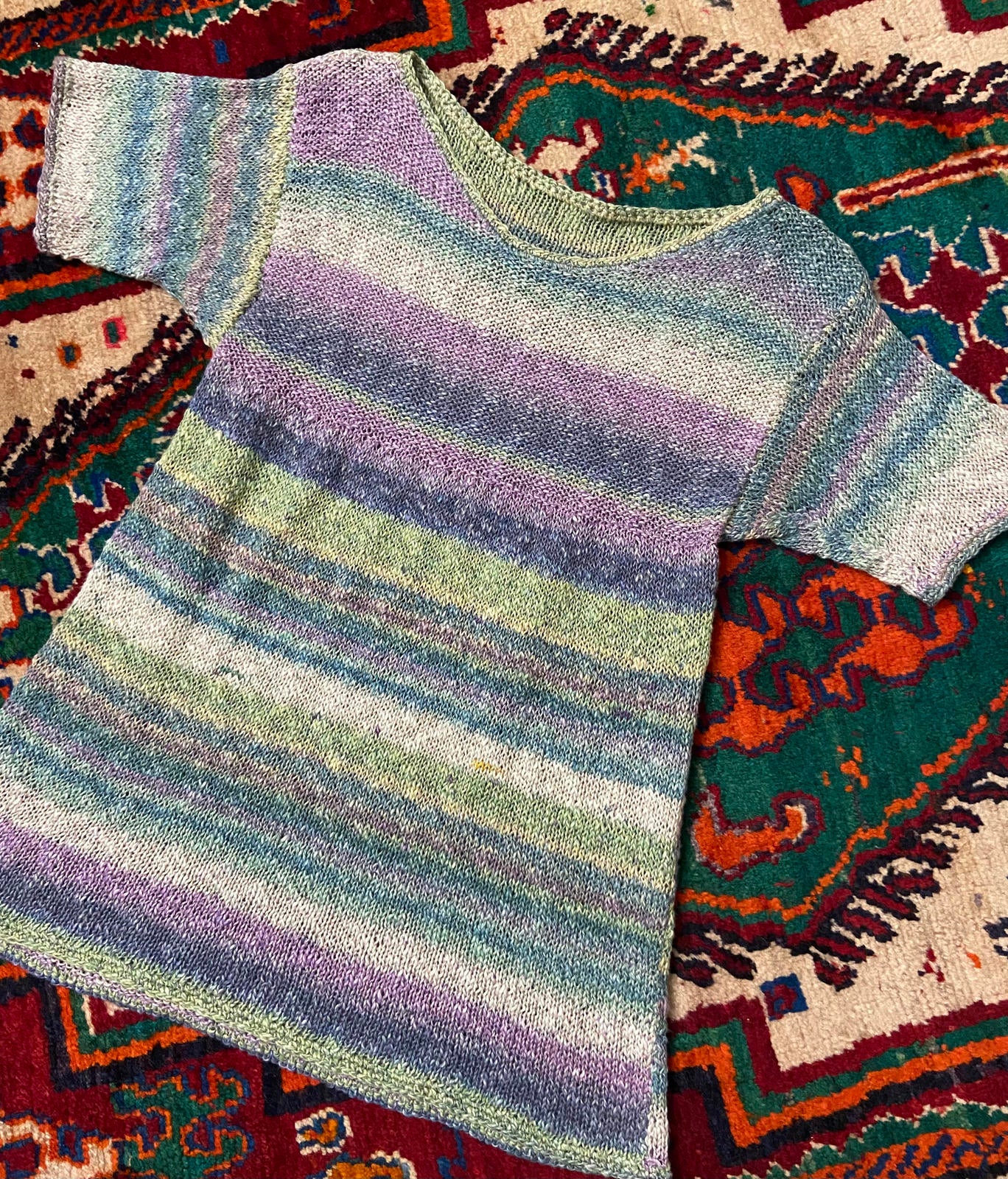 Vintage Green Purple Knit Top