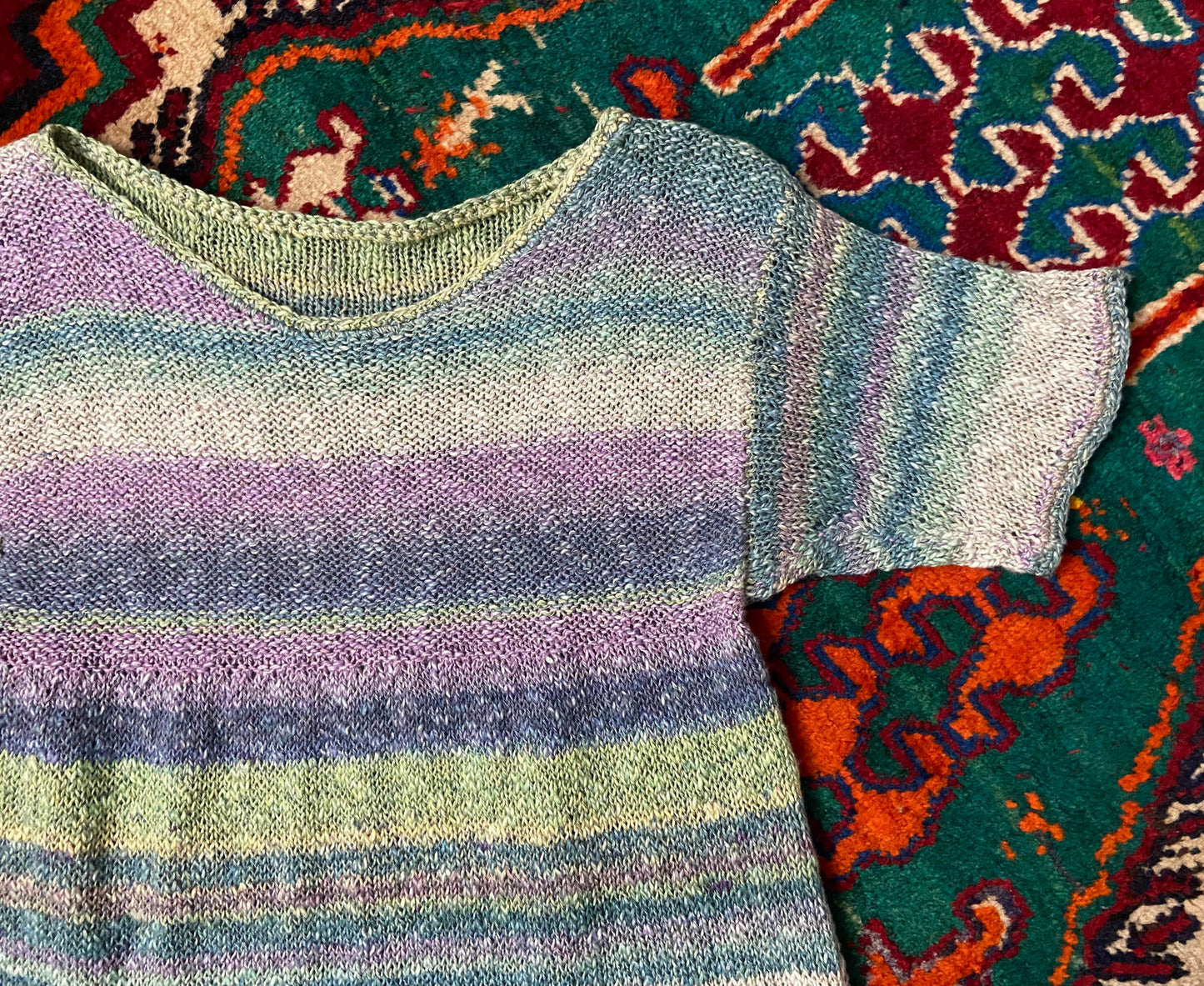 Vintage Green Purple Knit Top