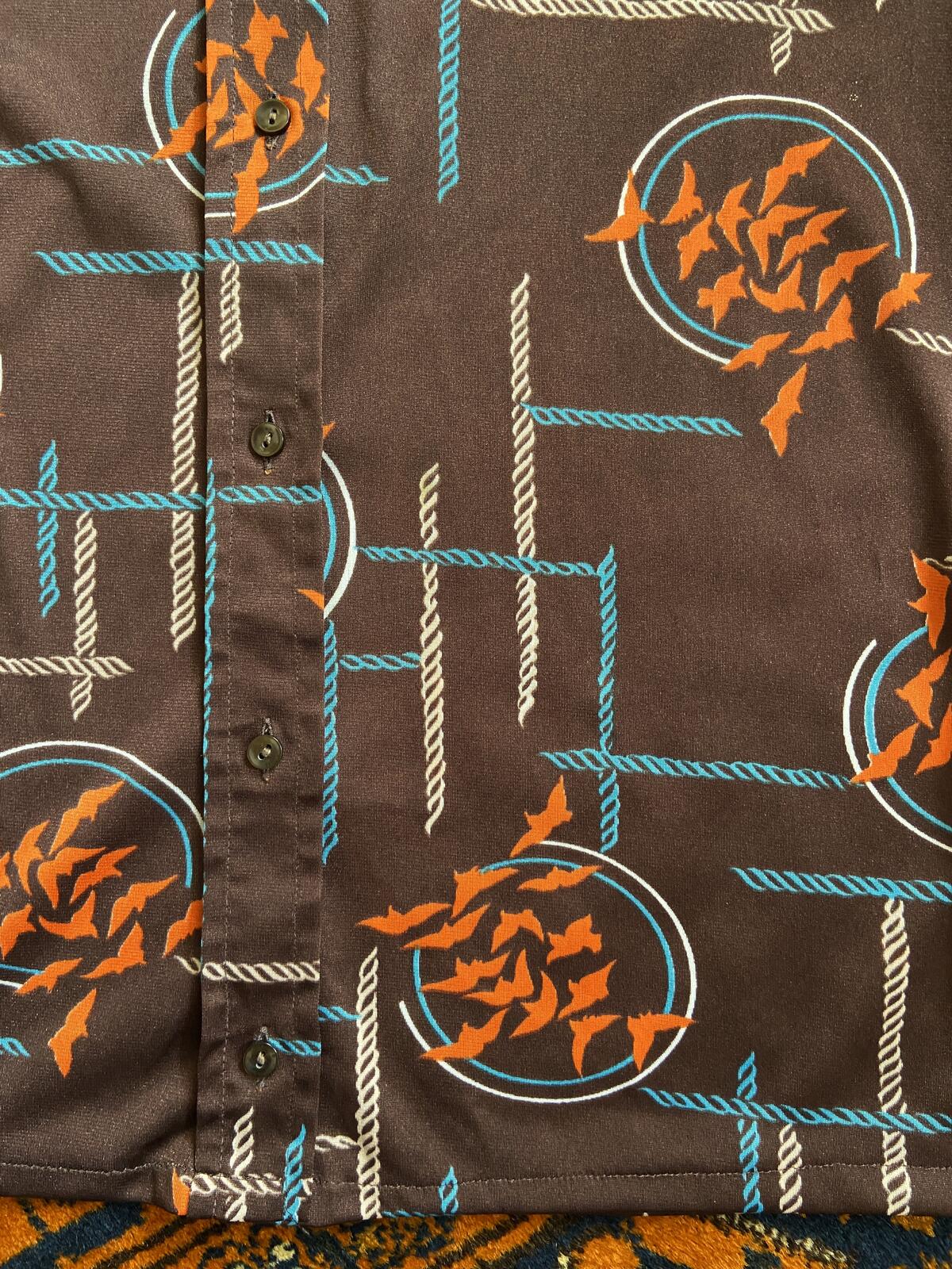 Vintage 1970s Brown Print Dagger Collar Shirt