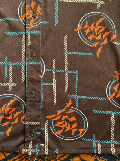 Vintage 1970s Brown Print Dagger Collar Shirt