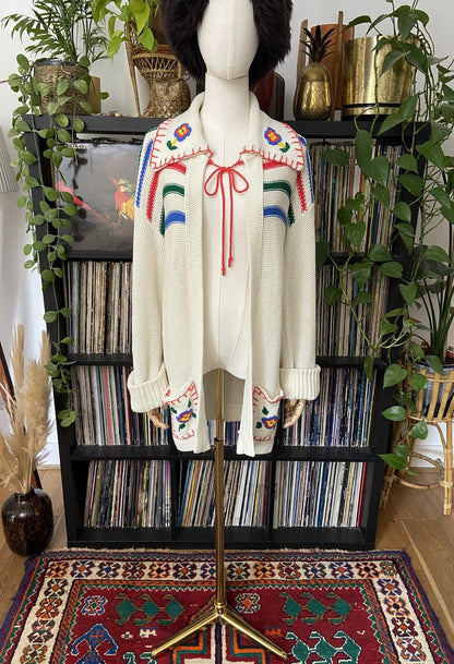 Vintage 1970s Folk Embroidered Cardigan