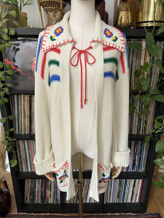 Vintage 1970s Folk Embroidered Cardigan