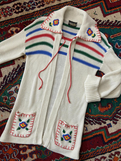 Vintage 1970s Folk Embroidered Cardigan