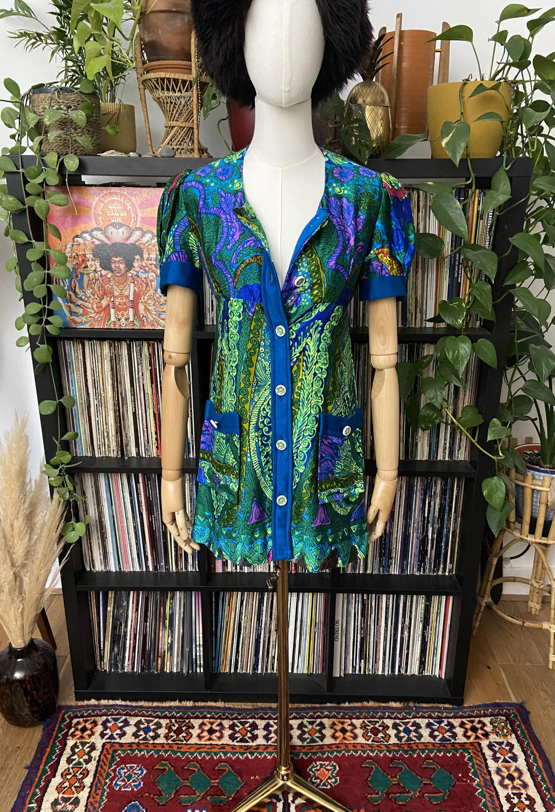 Vintage 1960s Green Psychedelic Mini Dress Tunic