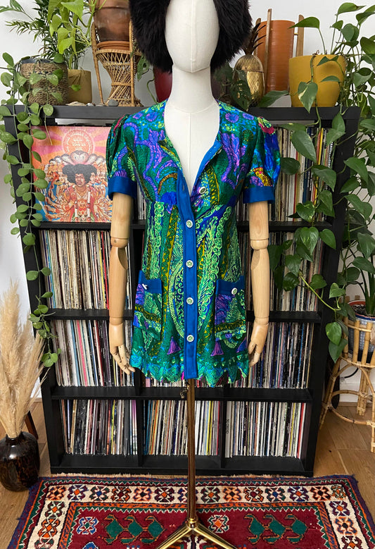 Vintage 1960s Green Psychedelic Mini Dress Tunic