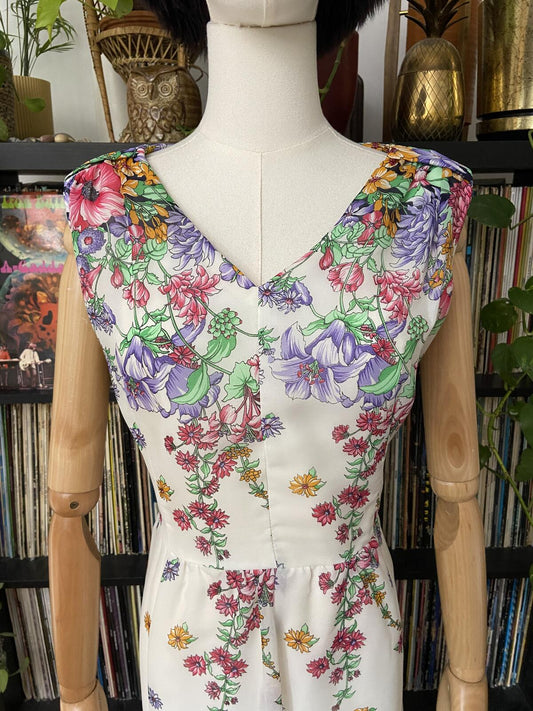 Vintage 1960s Cream Floral Maxi Dress