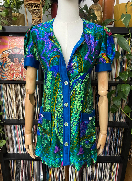 Vintage 1960s Green Psychedelic Mini Dress Tunic