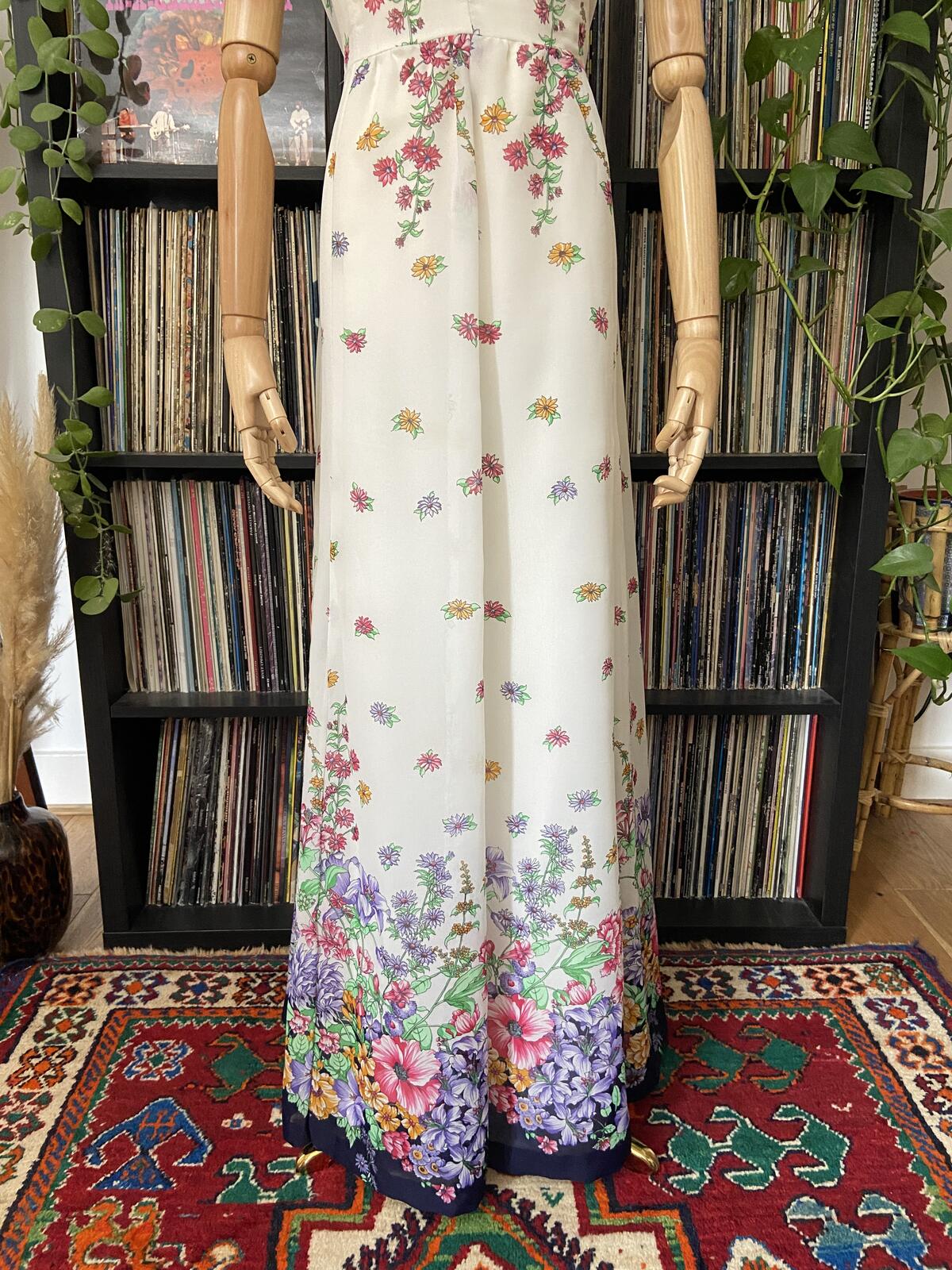 Vintage 1960s Cream Floral Maxi Dress