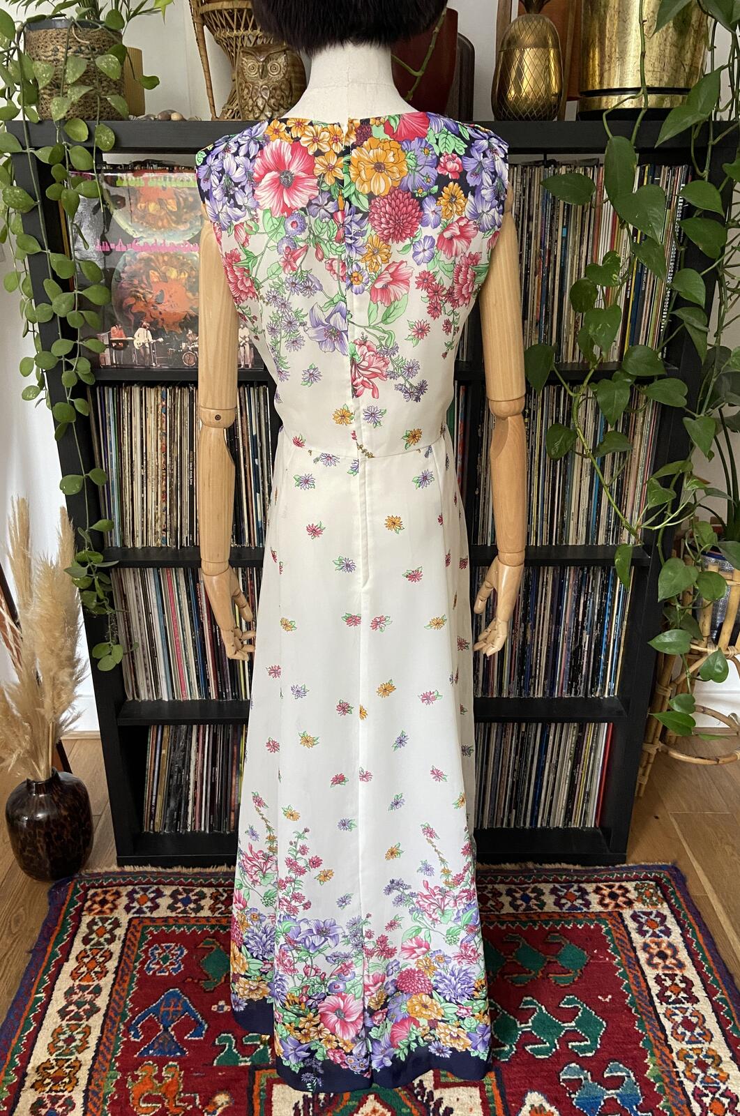 Vintage 1960s Cream Floral Maxi Dress
